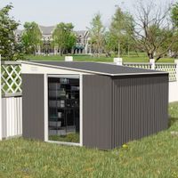 Outsunny 8,9 ㎡ Gerätehaus Stahl-Geräteschuppen mit Pultdach, Schiebetür, Grau