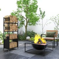 Outsunny Kaminholzregal Brennholzregal mit Rollen, 4 Ablagen, Feuerholzregal