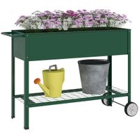 Outsunny Hochbeet mit Rädern und Regal Kräuterbeet Pflanzenbeet Metall Grün