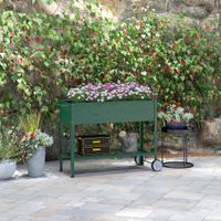 Outsunny Hochbeet mit Rädern und Regal Kräuterbeet Pflanzenbeet Metall Grün
