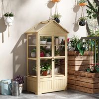 Outsunny Frühbeet aus Holz Abschließbar Gewächshaus Treibhaus mit 4 Ebenen Natur