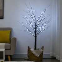 HOMCOM 150 cm Kunstbaum, Birkenbaum mit 96 LED, Kunstschnee für Party, Braun