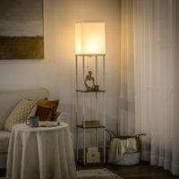 HOMCOM Stehlampe, Stehleuchte mit 3 Fächern, E27 Sockel, Weiß, exkl. Glühbirne