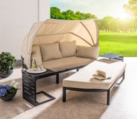 Alu-Strandkorblounge inkl. 2 integriertem Tisch & Sonnendach und Kissen, creme