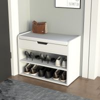 Schuhschrank mit Sitzkissen & aufklappbare Sitzfläche, ca. 60 x 29,5 x 45 cm - Weiß