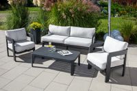 4 tlg. Gartenlounge mit Tisch 2 Sessel & 3-Sitzer Bank aus  Aluminium RIAD M - Anthrazit