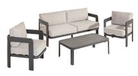4 tlg. Gartenlounge mit Tisch 2 Sessel & 3-Sitzer Bank aus  Aluminium RIAD M - Anthrazit
