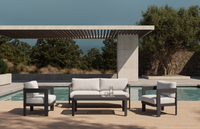 4 tlg. Gartenlounge mit Tisch 2 Sessel & 3-Sitzer Bank aus  Aluminium RIAD M - Anthrazit