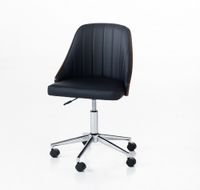 Bürostuhl mit Walnussholz-Rückenlehne und schwarzem PU-Leder, ca. 52 x 52 x 80–92 cm – Schwarz