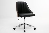 Bürostuhl mit Walnussholz-Rückenlehne und schwarzem PU-Leder, höhenverstellbar, 360° drehbar, ca. 52 x 52 x 80–92 cm – Schwarz, Walnuss
