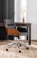 Bürostuhl mit ergonomischer Polsterung, ca. 58 x 65 x 87–95 cm – Schwarz, Helles Holz