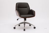Bürostuhl mit ergonomischer Polsterung, höhenverstellbar, 360° drehbar, ca. 58 x 65 x 87–95 cm – Schwarz, Helles Holz