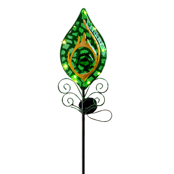 LED-Solar-Pfauenauge aus Metall mit edlem Glaseinsatz, ca. 18 x 5 x 91 cm – Grün, Rose oder Blau