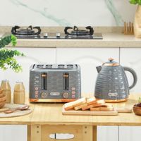 HOMCOM Wasserkocher Toaster Set mit 1,7L Wasserkocher, 4 Scheiben Toaster Grau