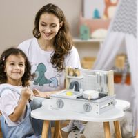AIYAPLAY Kinderküche aus Holz, 10 Stück Mini Spielküche mit Lebensmittel Grau