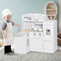 HOMCOM Kinderküche Spielküche mit elektronischem Wasserspender, Backofen, Weiß