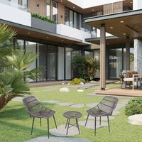 Rattan Bistroset Sitzgruppe Gartengarnitur mit 2 Sesseln - Braun