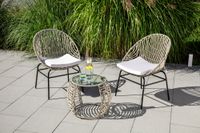 Rattan Gartenmöbel-Set 3-TLG. Sitzgruppe mit Kissen für Terrasse Balkon - Grau