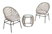 Rattan Gartenmöbel-Set 3-TLG. Sitzgruppe mit Kissen für Terrasse Balkon - Grau