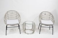 Rattan Gartenmöbel-Set 3-TLG. Sitzgruppe mit Kissen für Terrasse Balkon - Grau