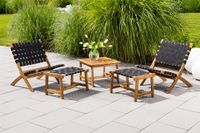 5tlg. Gartenmöbel-Set Bistrotisch mit 2 Stühlen und Ottomane in Holzoptik