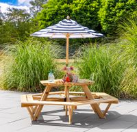 Outdoor Kindersitzgruppe aus Tannenholz inkl. Schirm ca. 162 x 162 x 50 cm – Natur\n\n