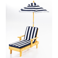 Kinderliegestuhl-Set mit gestreiftem Sonnenschirm, ca. 52x93,5x62 cm – Natur