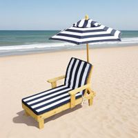 Kinderliegestuhl-Set mit gestreiftem Sonnenschirm, ca. 52x93,5x62 cm – Natur