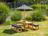 Outdoor Kindersitzgruppe aus Tannenholz inkl. Schirm ca. 107 x 58 x 48 cm – Natur