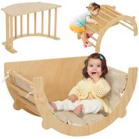 AIYAPLAY 2 in 1 Klettergerüst Set, Kletterbogen aus Holz Indoor Naturholz