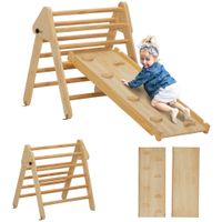 AIYAPLAY 2 in 1 Klettergerüst Set mit Rutsche, Kletterdreieck aus Holz Indoor