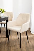 2er-Set Esszimmerstuhl, gepolstert aus Samtbezug mit Metallstruktur, ca. 61 x 59 x 85 cm - Beige
