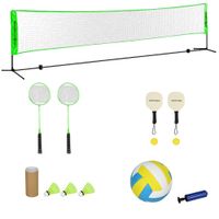 SPORTNOW Badminton Set, Badmintonnetz mit Ständer Federbällen 4 Schlägern, Stahl