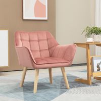 HOMCOM Einzelsessel Armlehnsessel Relaxsessel mit Holzbeine, Samtoptik, Rosa