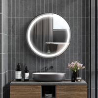 kleankin Badezimmerspiegel, Ø60cm LED Badspiegel mit 3 Lichtfarben IP44, Schwarz