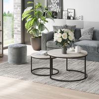 HOMCOM Couchtisch 2er-Set, Beistelltisch mit Metallgestell, Sofatisch, Grau