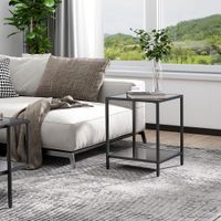 HOMCOM Beistelltisch, Couchtisch mit 2 Ebenen, Kaffeetisch aus Hartglas Schwarz