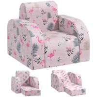 AIYAPLAY Kindersessel Klappbar Kindersofa mit Liegefunktion, Flamingo-Muster