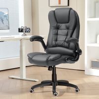 HOMCOM Bürostuhl, Chefsessel mit Wippfunktion, Hochklappbare Armlehne Dunkelgrau