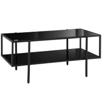 HOMCOM Beistelltisch, Couchtisch mit 2 Ablage, Kaffeetisch aus Hartglas Schwarz