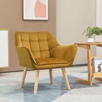 HOMCOM Einzelsessel Armlehnsessel Relaxsessel mit Holzbeine, Samtoptik, Gelb