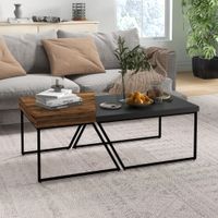 HOMCOM Couchtisch 2er Set Beistelltisch mit Stahlrahmen, Industriedesign Schwarz