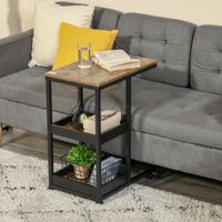 HOMCOM Beistelltisch, Couchtisch mit Rollen, Ablage, Industrie-Stil, Dunkelbraun