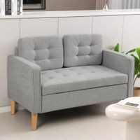 HOMCOM 2 Sitzer Sofa, Gepolstert Couch mit Stauraum, Holzbeine, Hellgrau