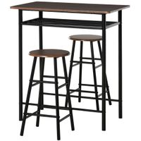 HOMCOM Bartisch Set 3-teilig Esstisch mit 2 Barhocker Essgruppe Metall Schwarz