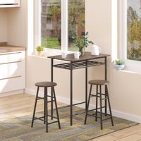 HOMCOM Bartisch Set 3-teilig Esstisch mit 2 Barhocker Essgruppe Metall Schwarz
