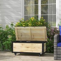 Outsunny Gartenbox Holz Auflagenbox 121L Aufbewahrungsbox mit Rollen für Balkon