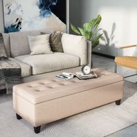 HOMCOM Sitzbank Polsterbank mit Stauraum, Bettbank mit Deckel, Leinenoptik Beige