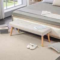HOMCOM Sitzbank Polsterbank mit Leinenoptik, Knopfheftung 120 x 41 x 43 cm Creme