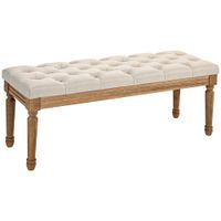 HOMCOM Sitzbank, Polsterbank mit Leinenoptik, Holzbeine für Schlafzimmer, Creme